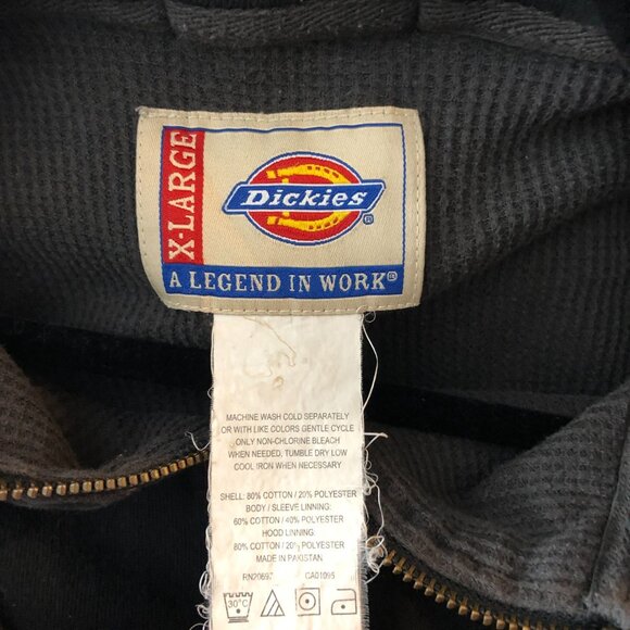 Dickies Mens Black Full-Zip Hoodie Drawstring Pockets Thermal Lined XL - Picture 4 of 4